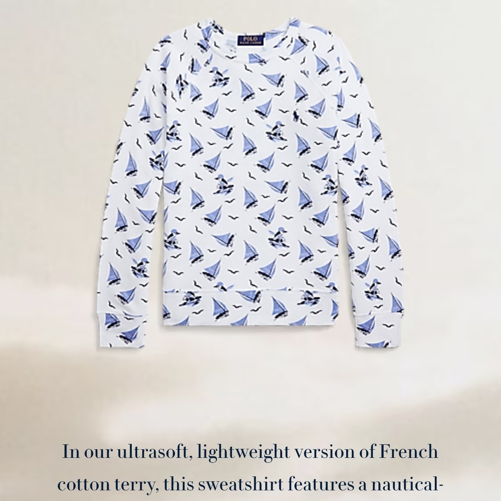 Polo Ralph Lauren White Bear Spa Terry All Over Print Sweatshirt Boys L 14-16
